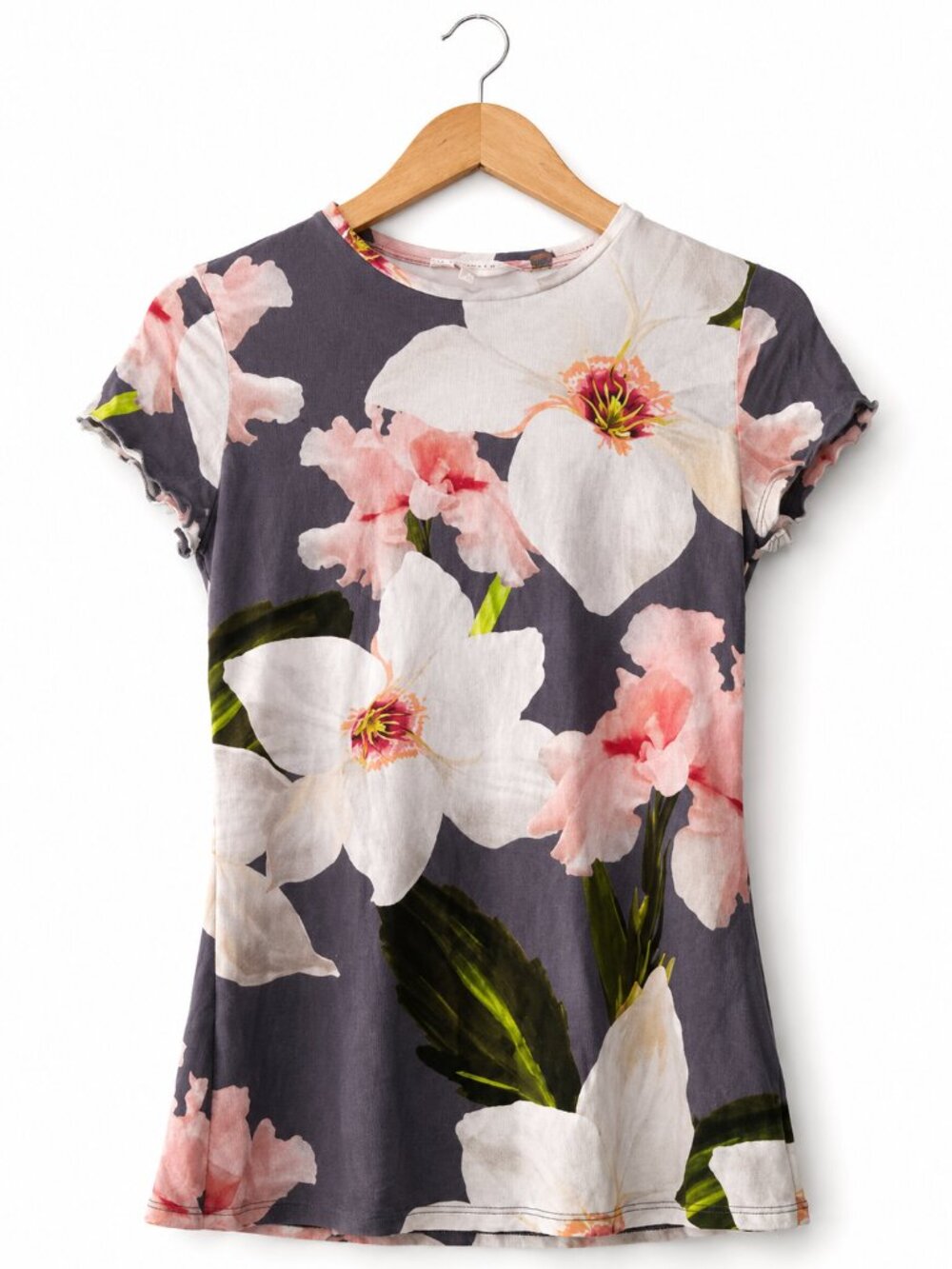 Ted Baker Gray Floral Short Sleeve Top Size 1